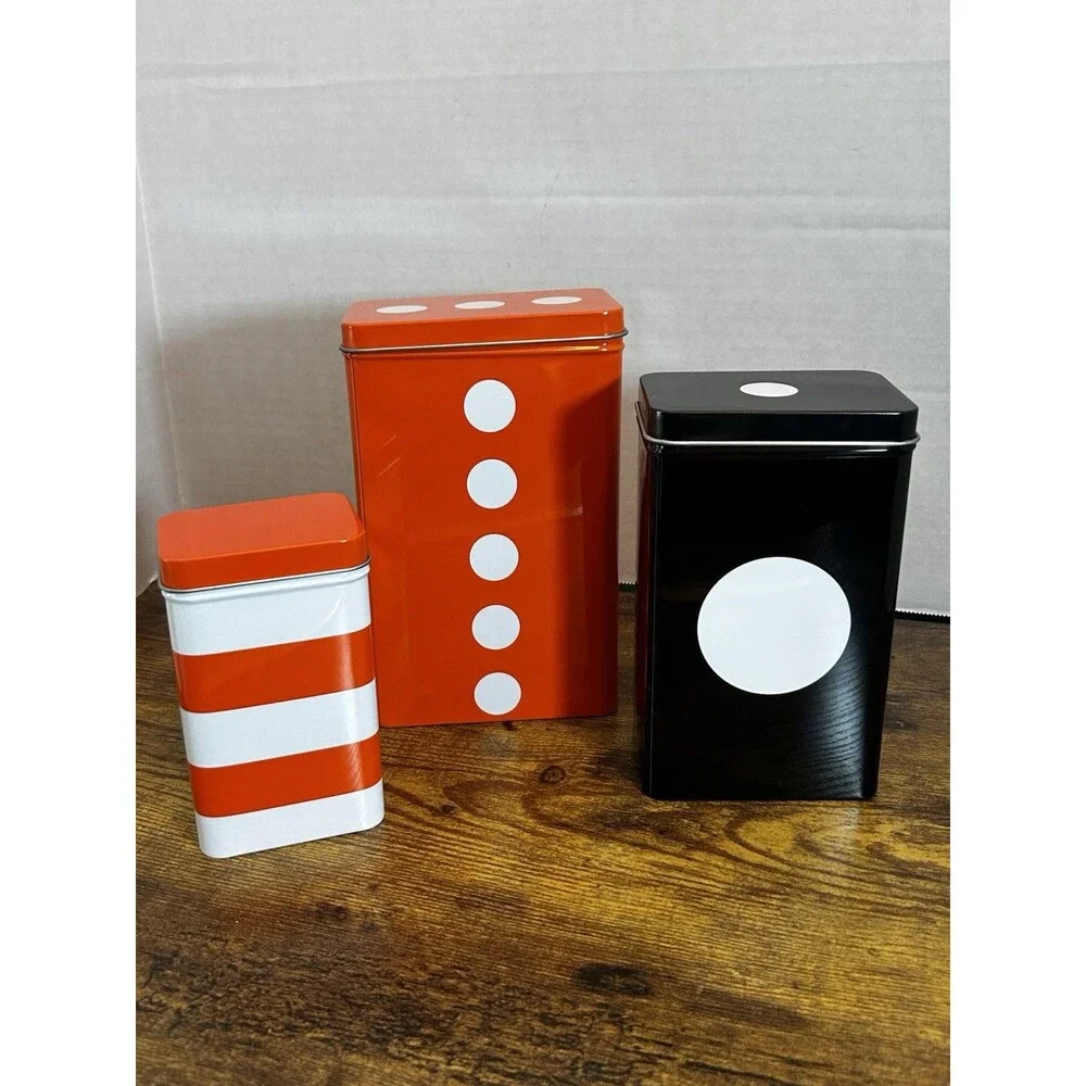 Vintage IKEA Metal Tins Set of 3 Orange Black Retro Halloween Kitchen Decor Set